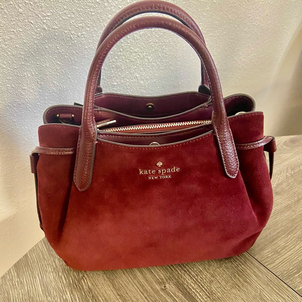 Kate Spade Dark Merlot Suede Satchel
Measurements: Length 9.88  Height 8 - Picture 2 of 12